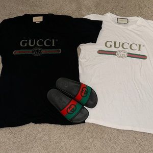 GUCCI SHIRTS AND SLIDES BUNDLE